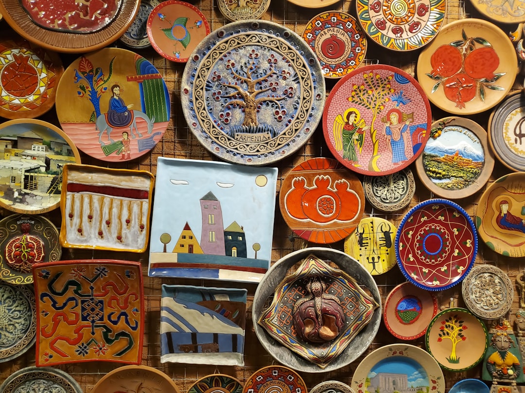 Home wall of ceramic plates, Armenia